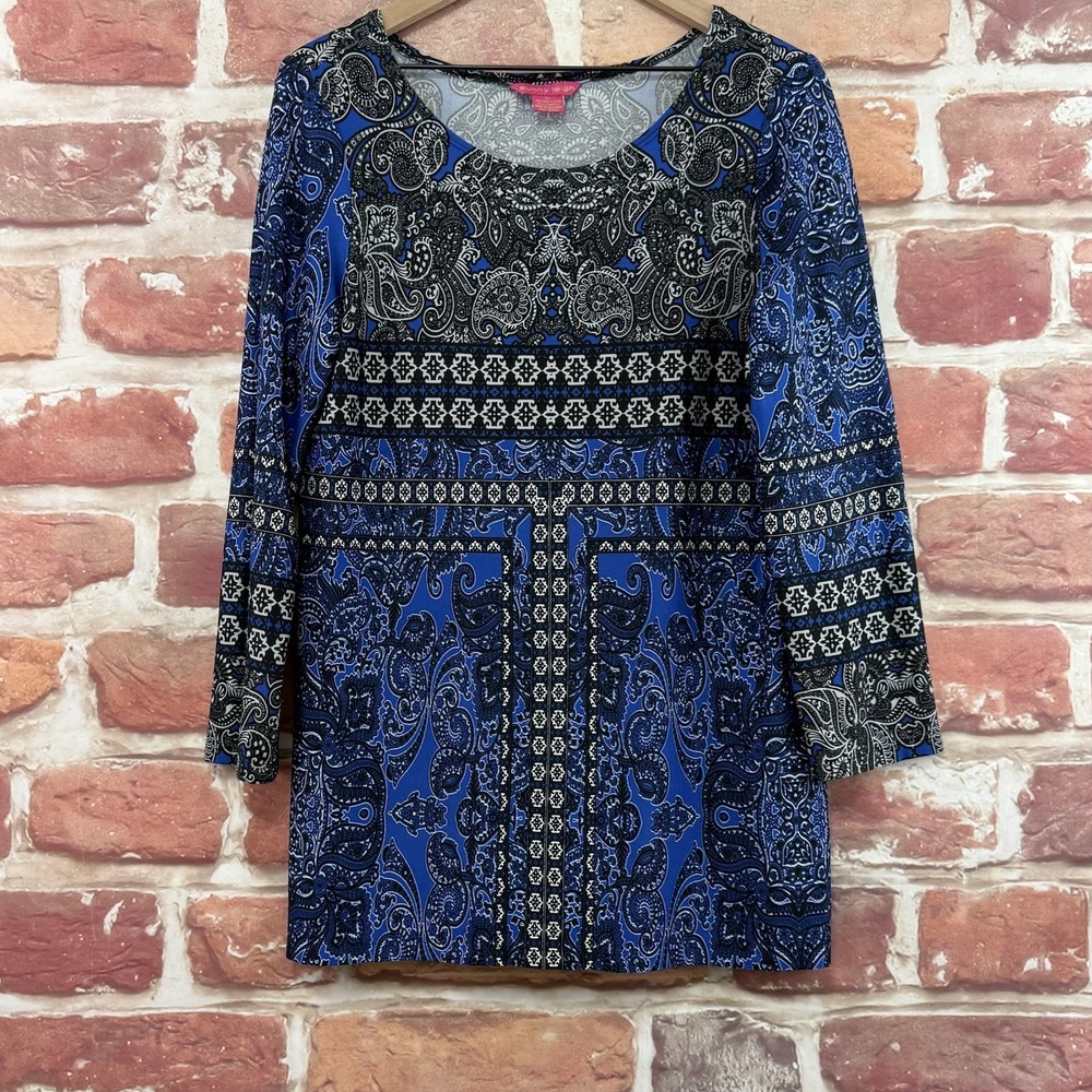 VTG Sunny Leigh Tunic Top Womens XL Multicolor Boho Floral Abstract Casual Shirt